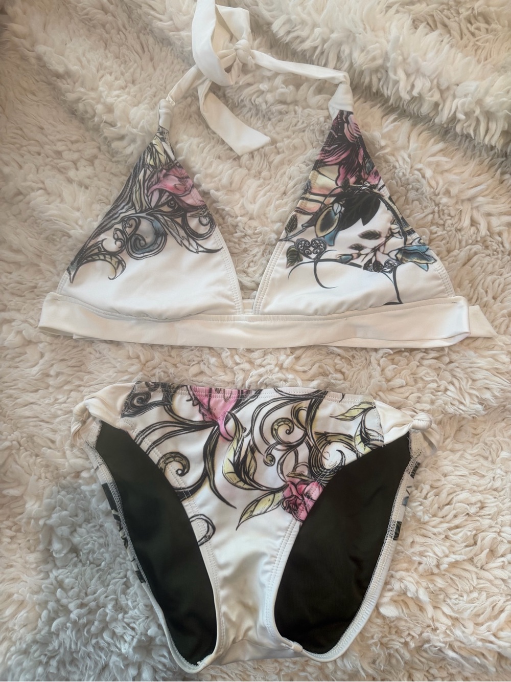 White Floral Swirl Two-Piece Bikini Set